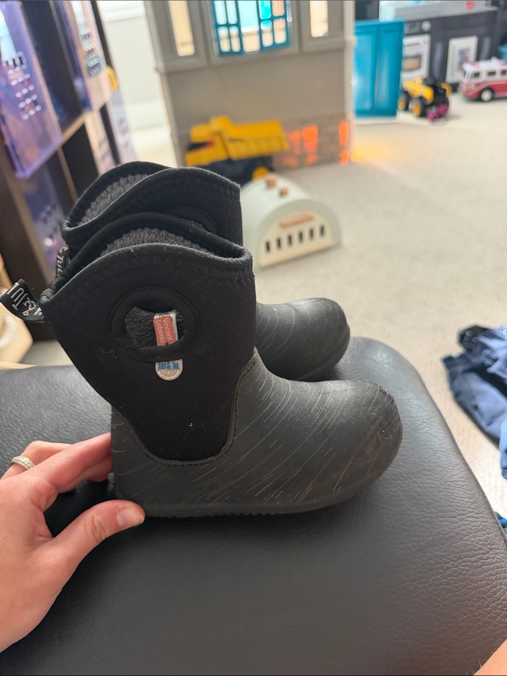 Kids Black Waterproof Pull-On Rain & Snow Boots